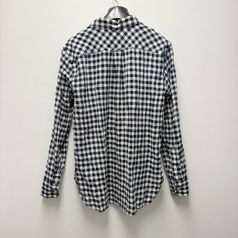 J. Crew Gingham Lightweight Cotton Button Down Shirt, Navy & White | 6